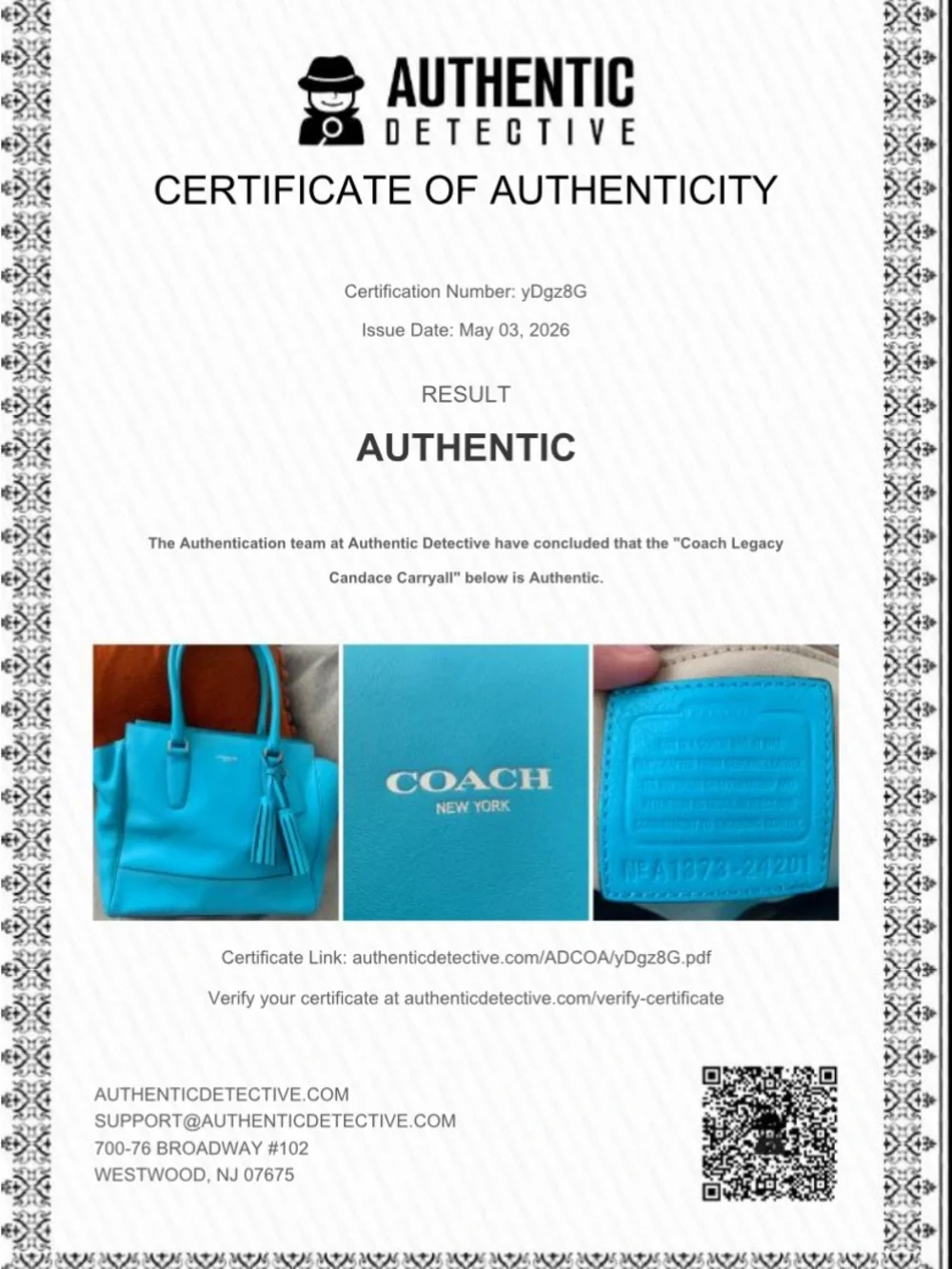 Coach Legacy Candace Caryall Tote Handbag in Robins Egg Blue with COA - Picture 13 of 13